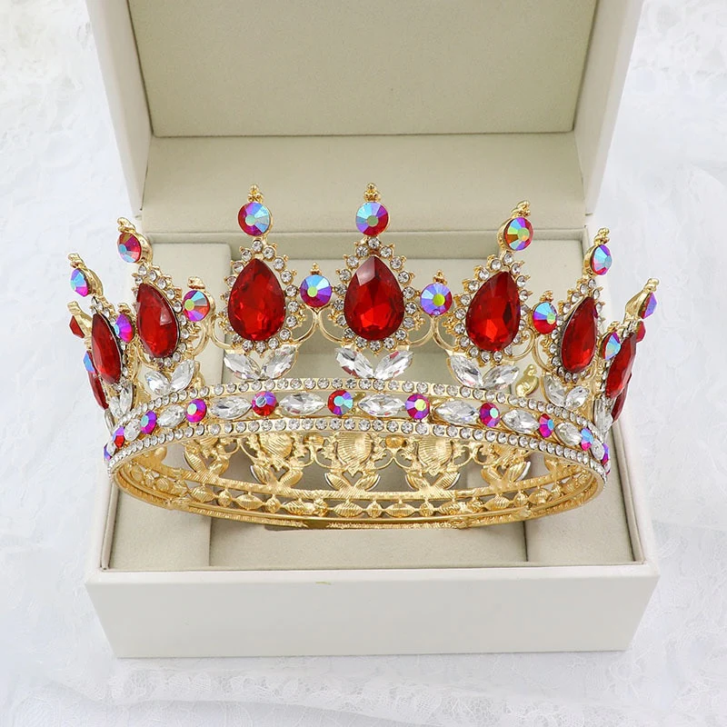 Round Crown Vintage Crystal Royal Queen King Hair Accessories - Image 19