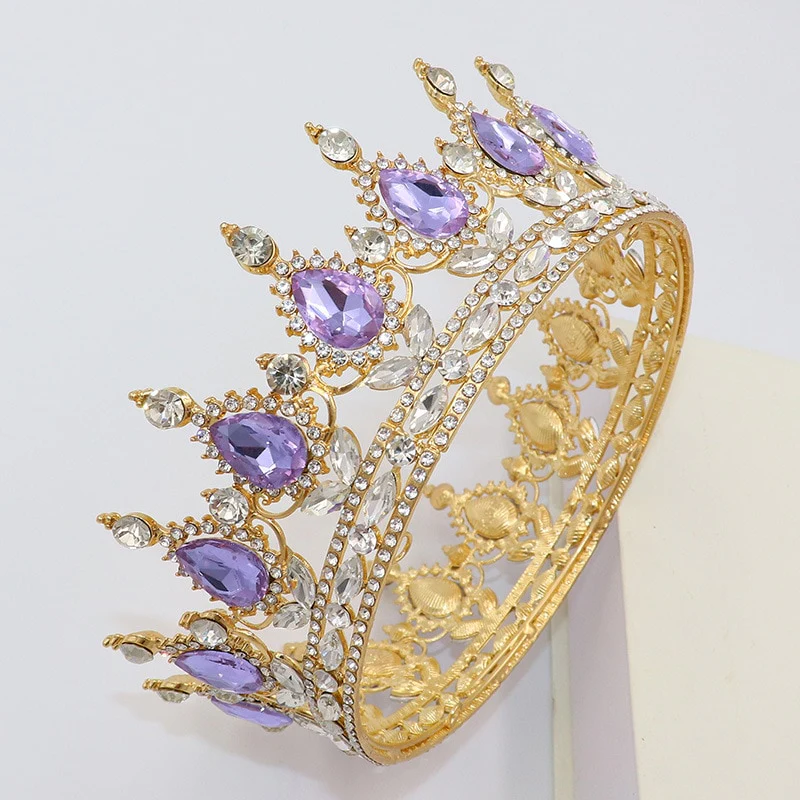 Round Crown Vintage Crystal Royal Queen King Hair Accessories - Image 20