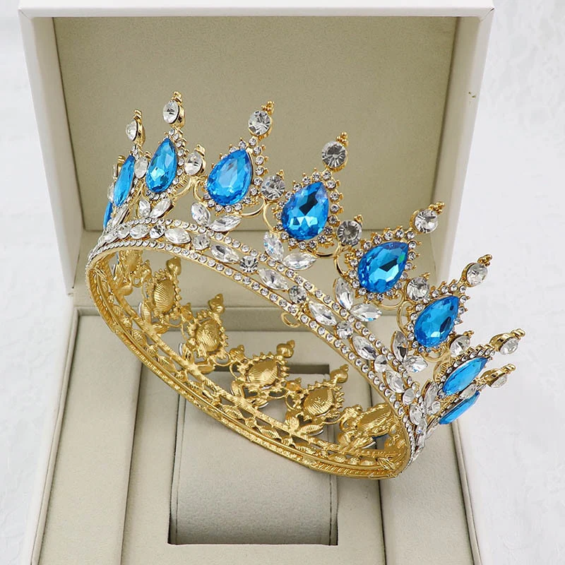 Round Crown Vintage Crystal Royal Queen King Hair Accessories - Image 3