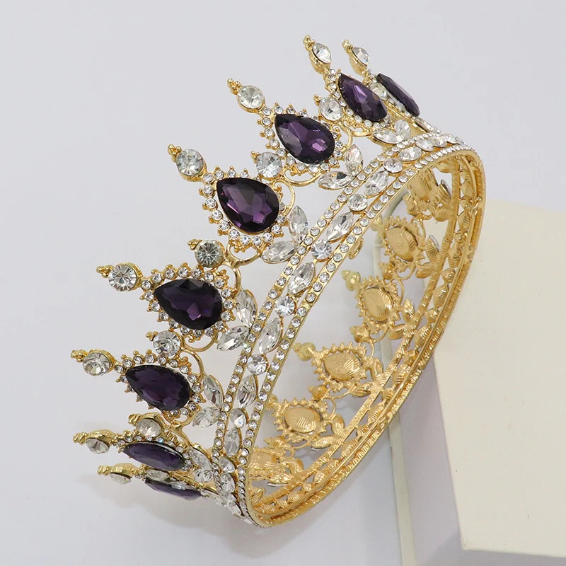 Round Crown Vintage Crystal Royal Queen King Hair Accessories - Image 4