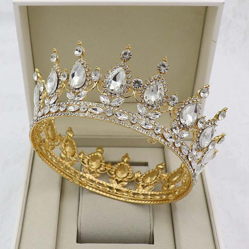 Round Crown Vintage Crystal Royal Queen King Hair Accessories - Image 5