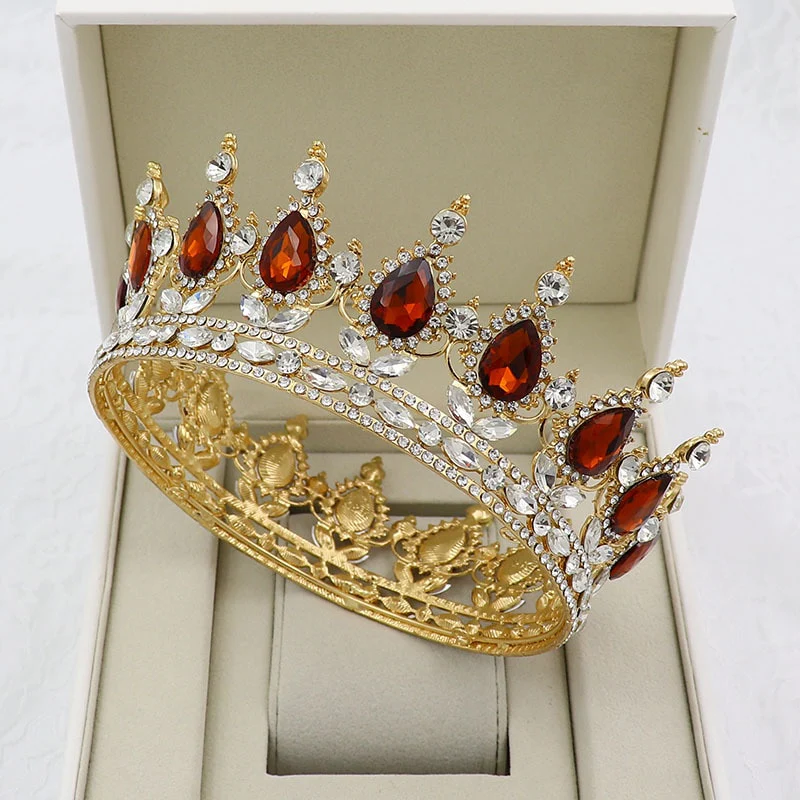 Round Crown Vintage Crystal Royal Queen King Hair Accessories - Image 6