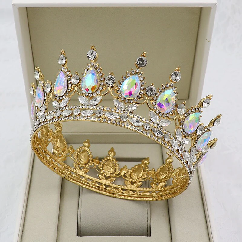 Round Crown Vintage Crystal Royal Queen King Hair Accessories - Image 8