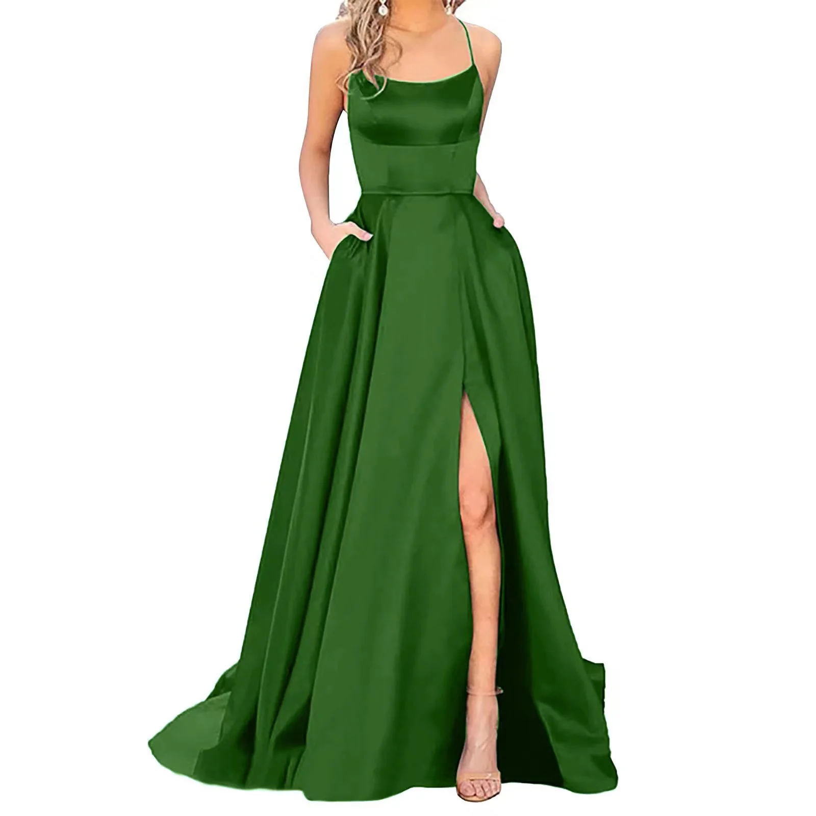 Solid Color Long Slimming Fashion Bridesmaid Dress - Image 11