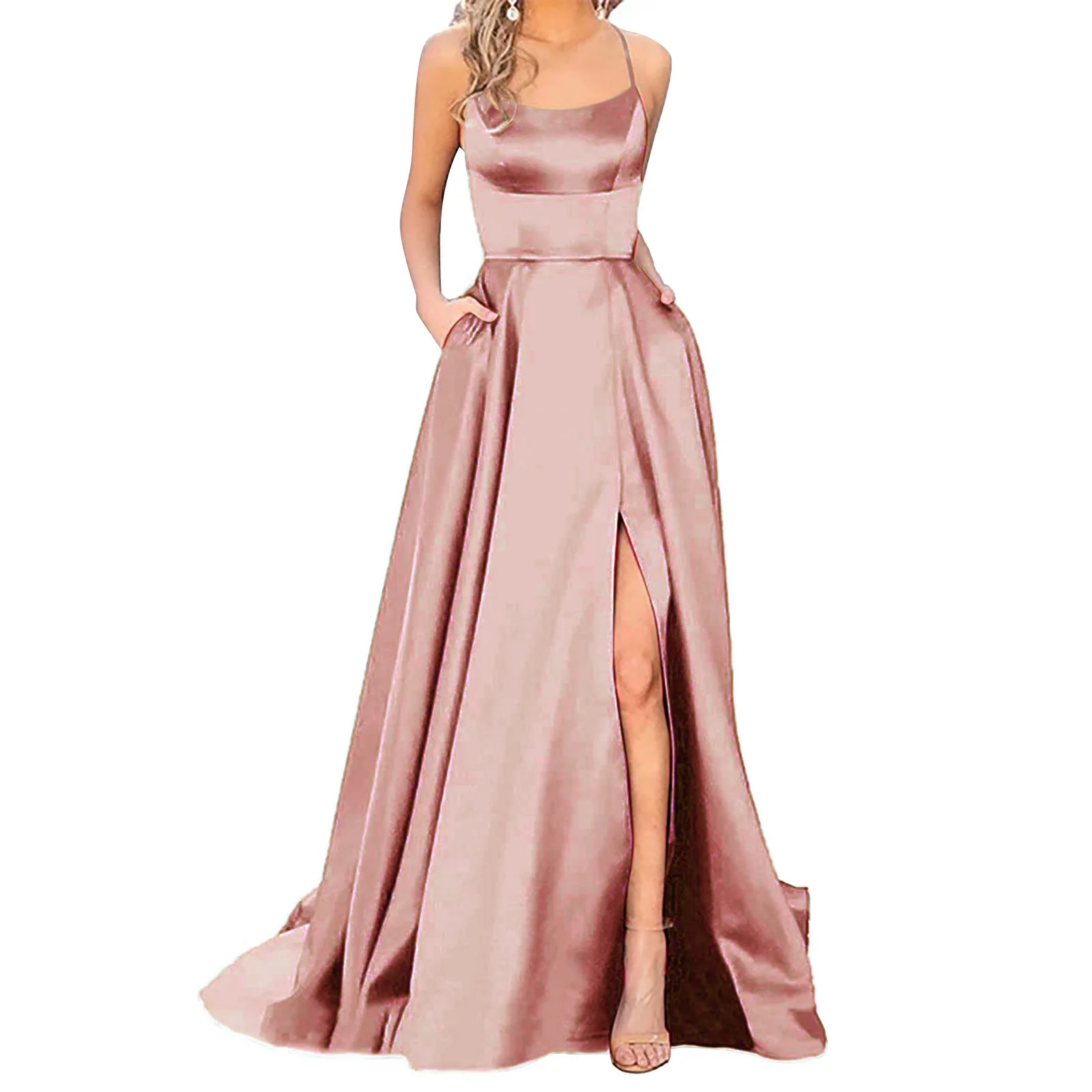 Solid Color Long Slimming Fashion Bridesmaid Dress - Image 19