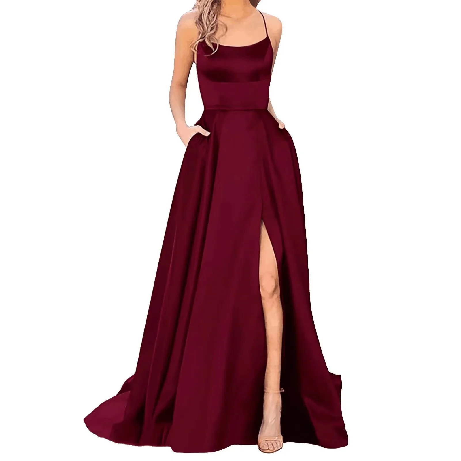 Solid Color Long Slimming Fashion Bridesmaid Dress - Image 21