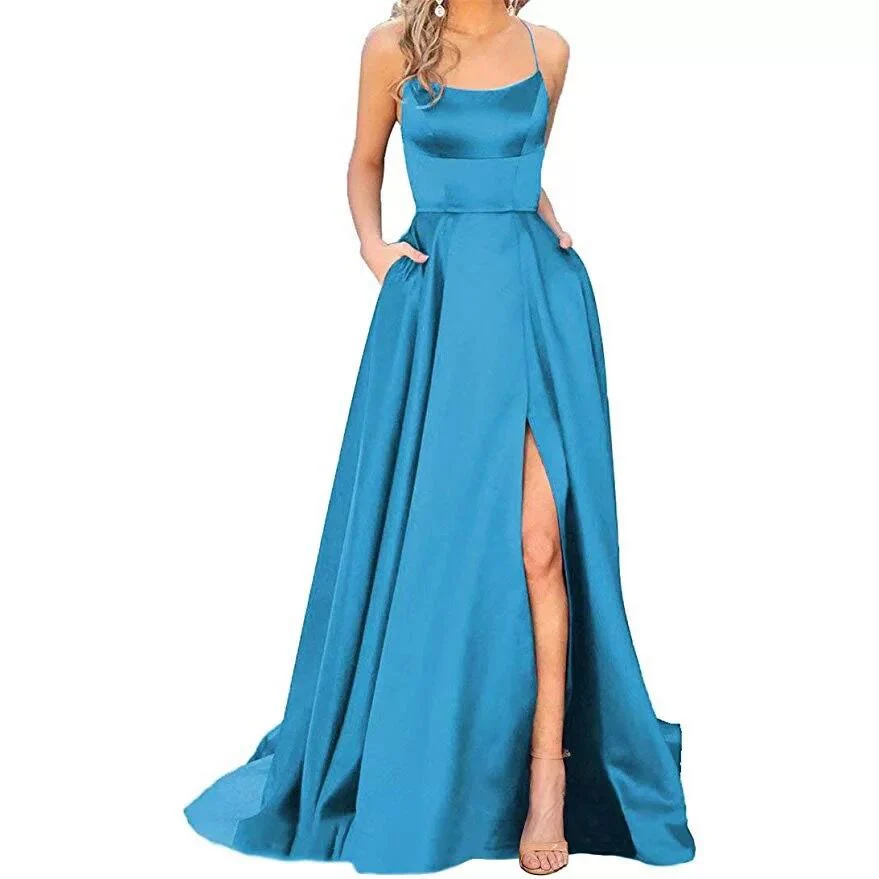 Solid Color Long Slimming Fashion Bridesmaid Dress - Image 3