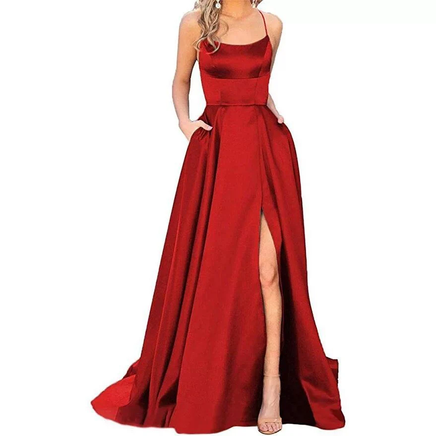 Solid Color Long Slimming Fashion Bridesmaid Dress - Image 4
