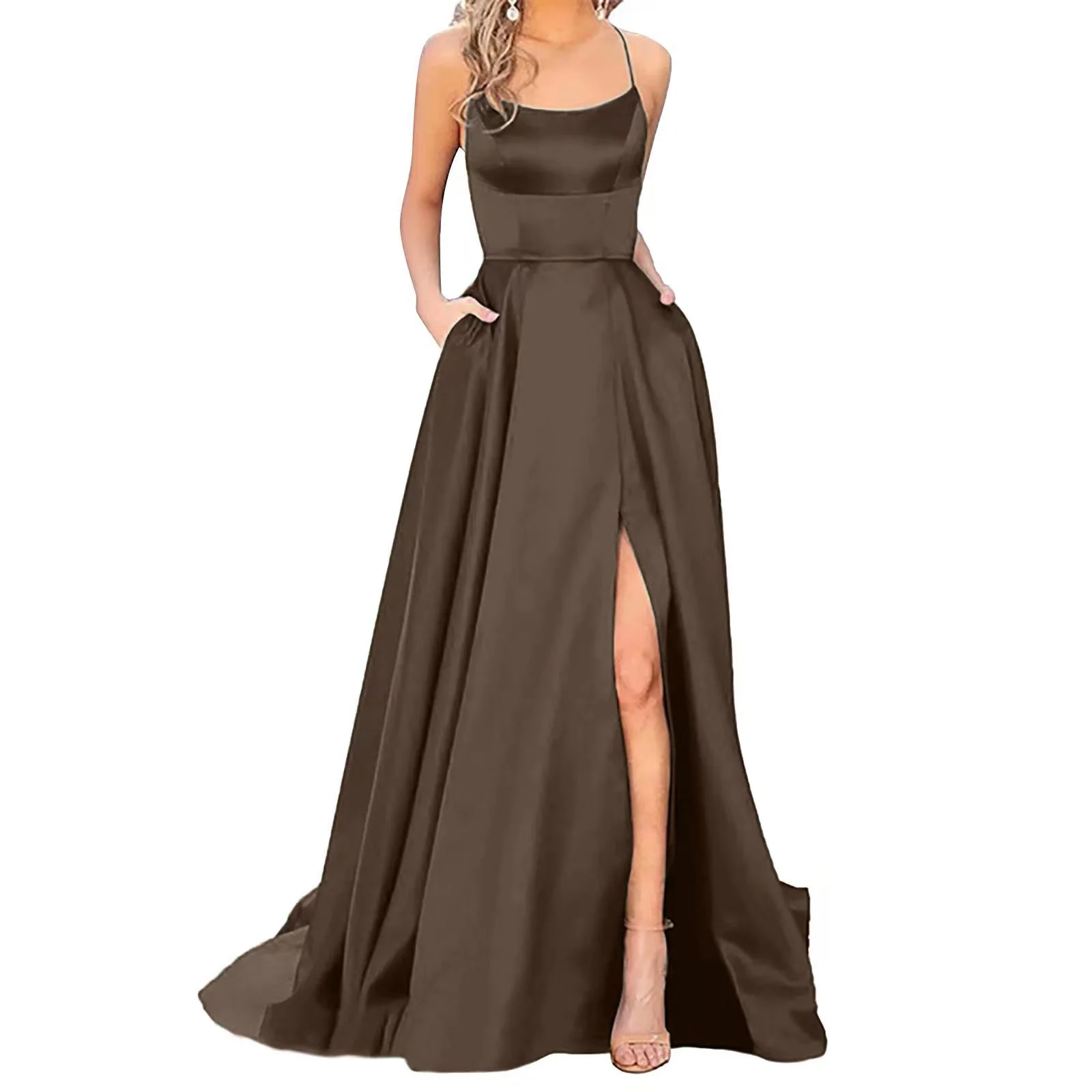 Solid Color Long Slimming Fashion Bridesmaid Dress - Image 8