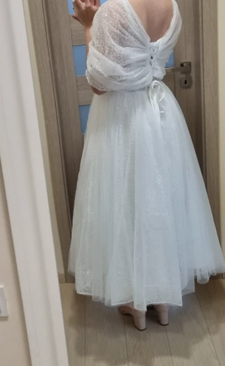 Tea Length Wedding Dress Bling Glitter Tulle Boho Bridal Dress - Image 6