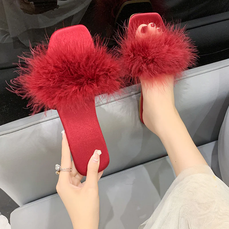 Wedding Bride Bridesmaid Feather Slippers - Image 6