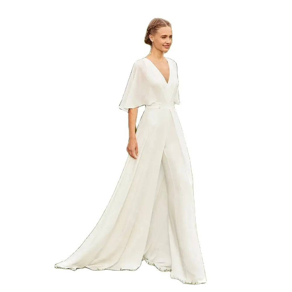 Wedding Jumpsuit Chiffon Boho Beach Bridal Pants Suit - Image 5