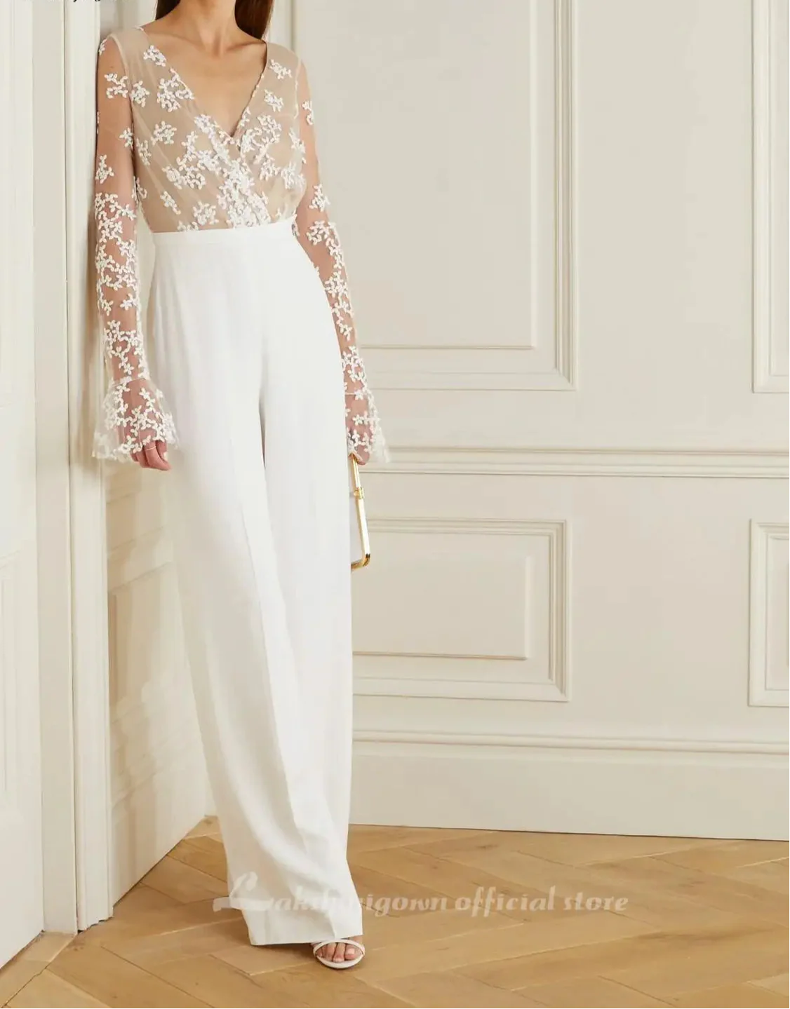 Wedding Jumpsuit Long Sleeve Boho Beach Bridal Suit - Image 5