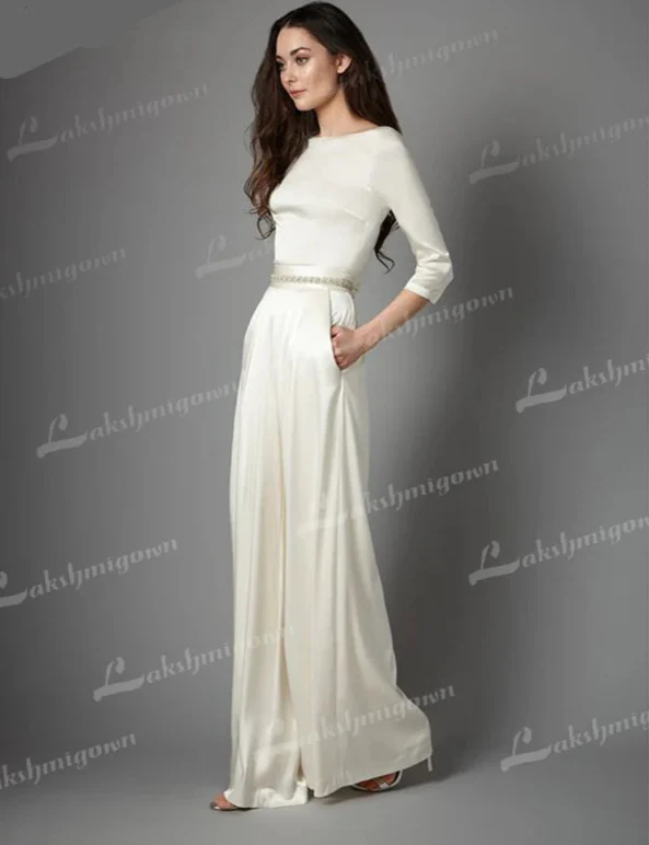 Wedding Jumpsuit Satin Blend Bridal Pants Suit - Image 3