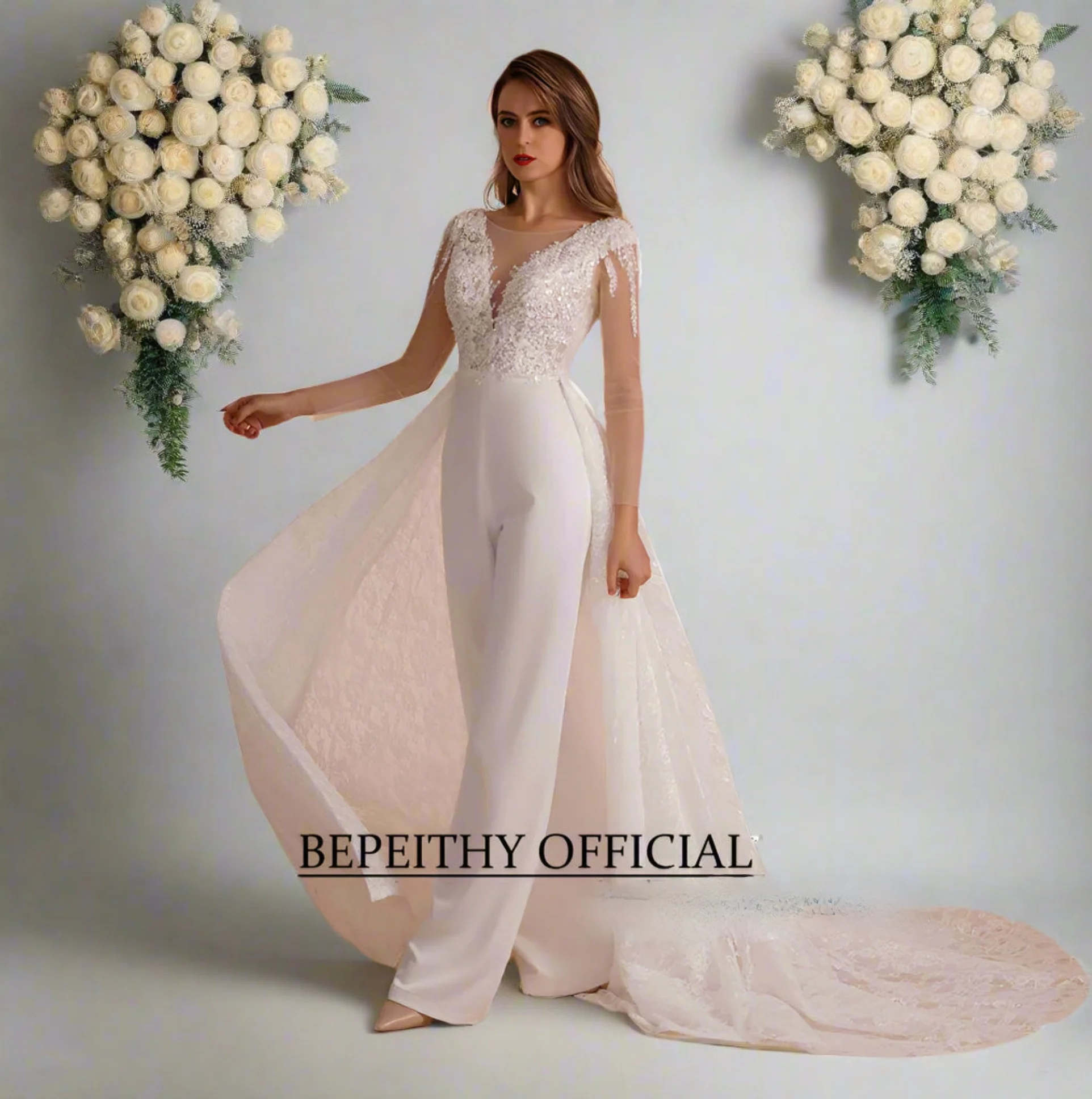 Wedding Jumpsuit With Detachable Skirt - Image 4