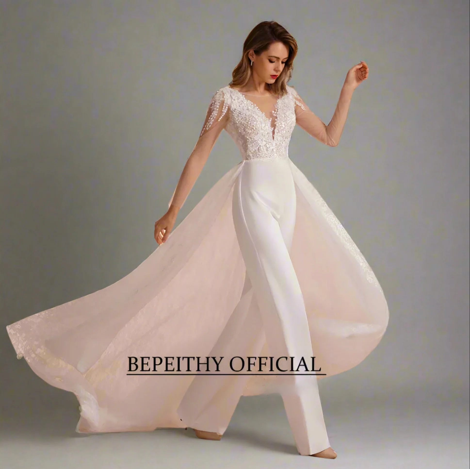 Wedding Jumpsuit With Detachable Skirt - Image 5