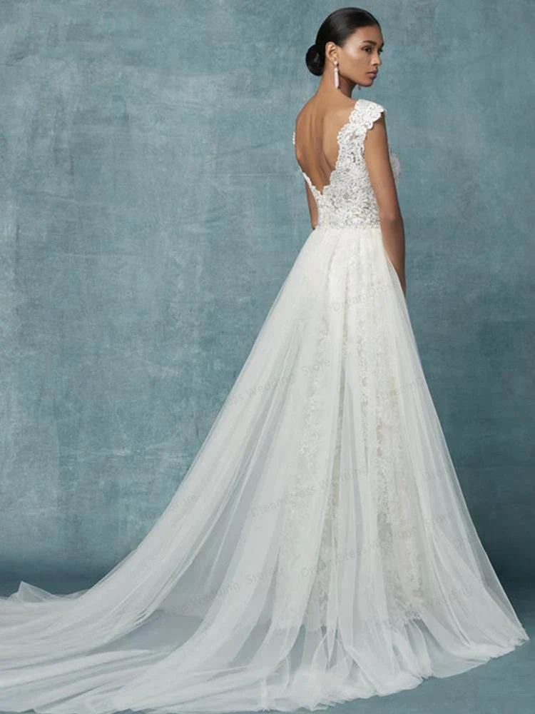 Wedding Jumpsuit With Detachable Train Bridal Pants Suit - Image 4