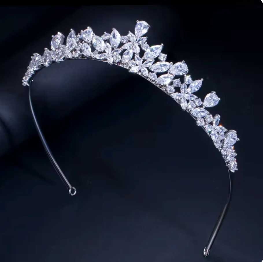 Wedding Tiara Cubic Zirconia Crystal Bridal Crown Hair Accessory - Image 3