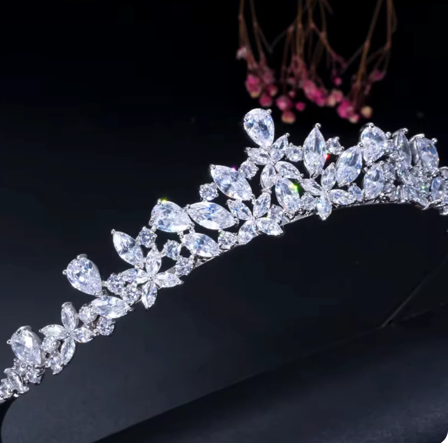 Wedding Tiara Cubic Zirconia Crystal Bridal Crown Hair Accessory - Image 5