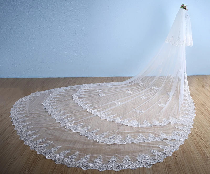 Wedding Veil Cathedral Length Three Layer Lace Edge Bridal Accessory - Image 4