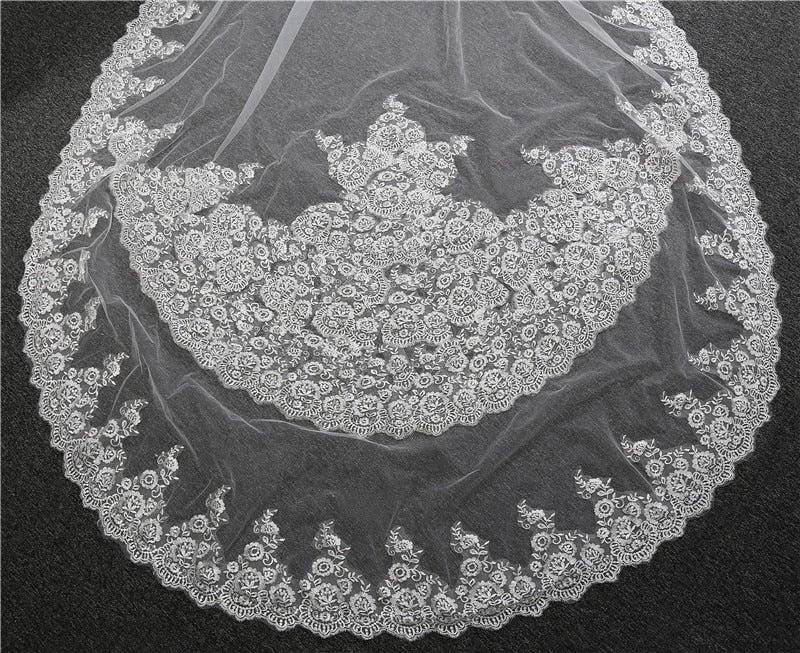 Wedding Veil Cathedral Length Two Layers Lace Edge Bridal Accessory - Image 5