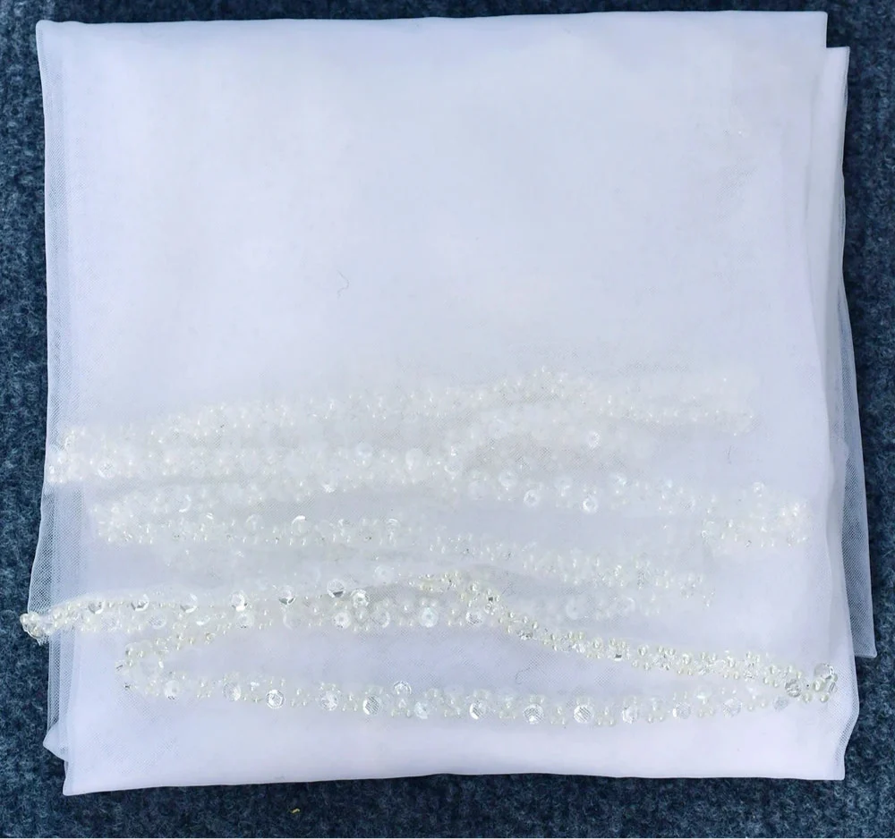 Wedding Veil Pearl Crystals Edge Bridal Accessory Elbow Size - Image 7