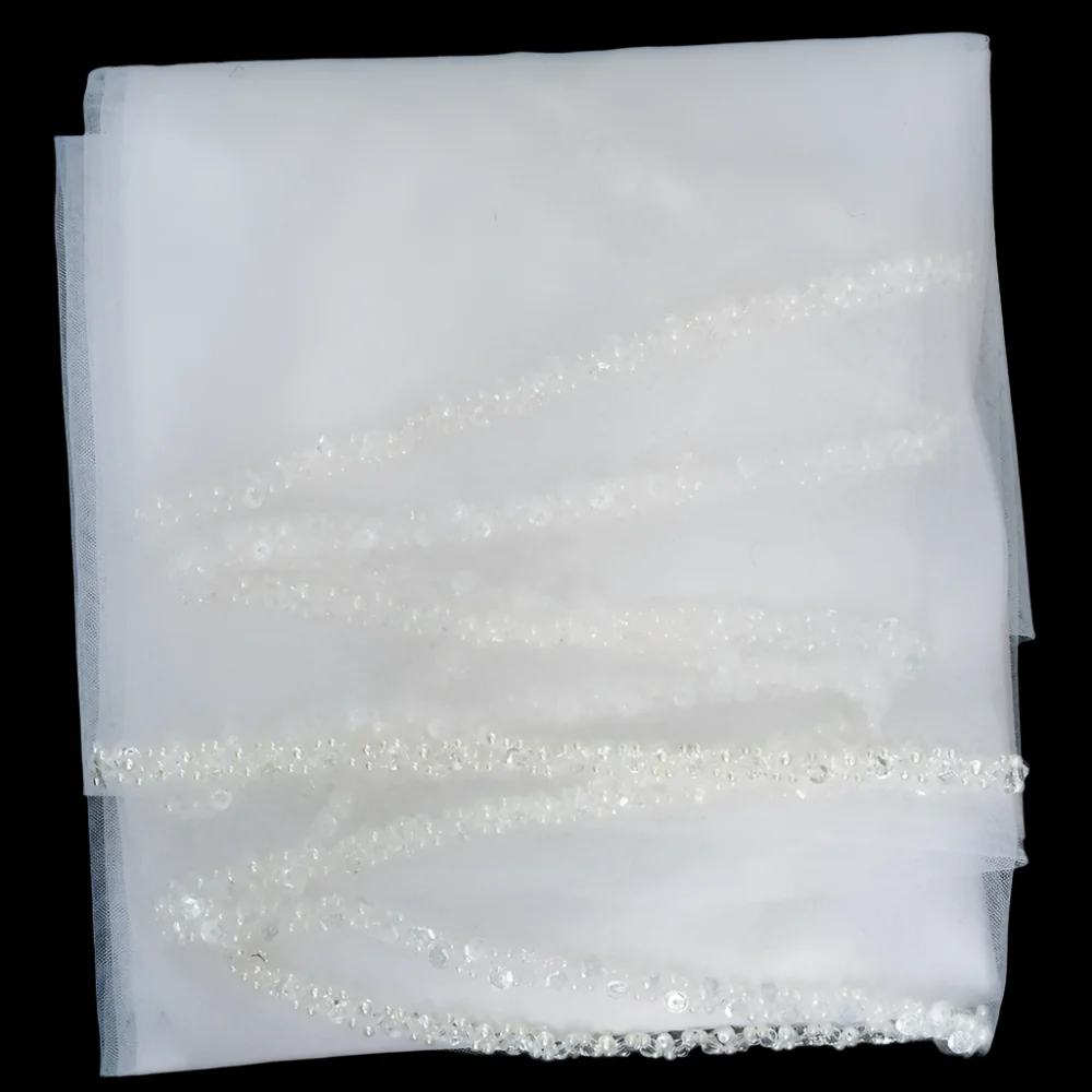 Wedding Veil Pearl Crystals Edge Bridal Accessory Elbow Size - Image 9