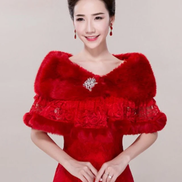 Winter White Faux Fur Wedding Bridal Shawl Shrug - Image 3